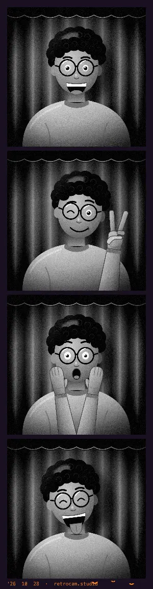 A four-photo strip with the Noir look and the Halloween frame