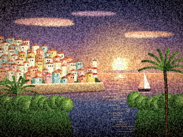 Seaside town at sunset with the Super 8 look