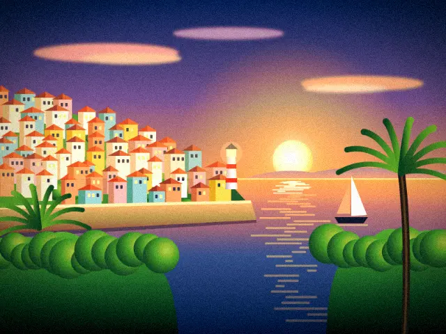 Seaside town at sunset with the Cross Process look