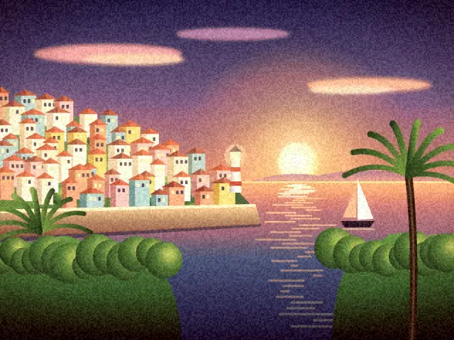 Seaside town at sunset with the Infrared look