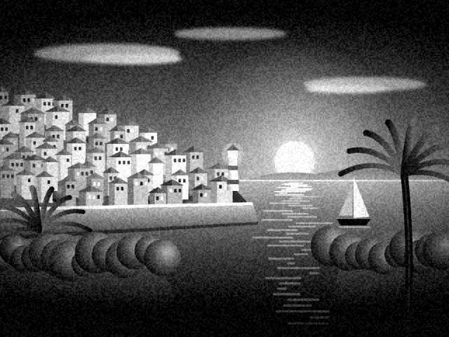 Seaside town at sunset with the Noir look